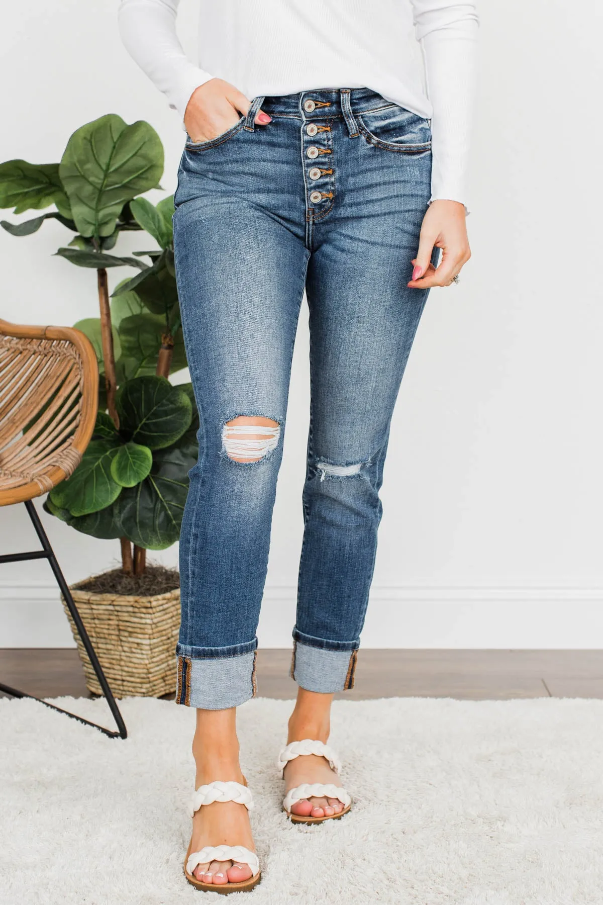 KanCan Button Fly Jeans- Rowan Wash