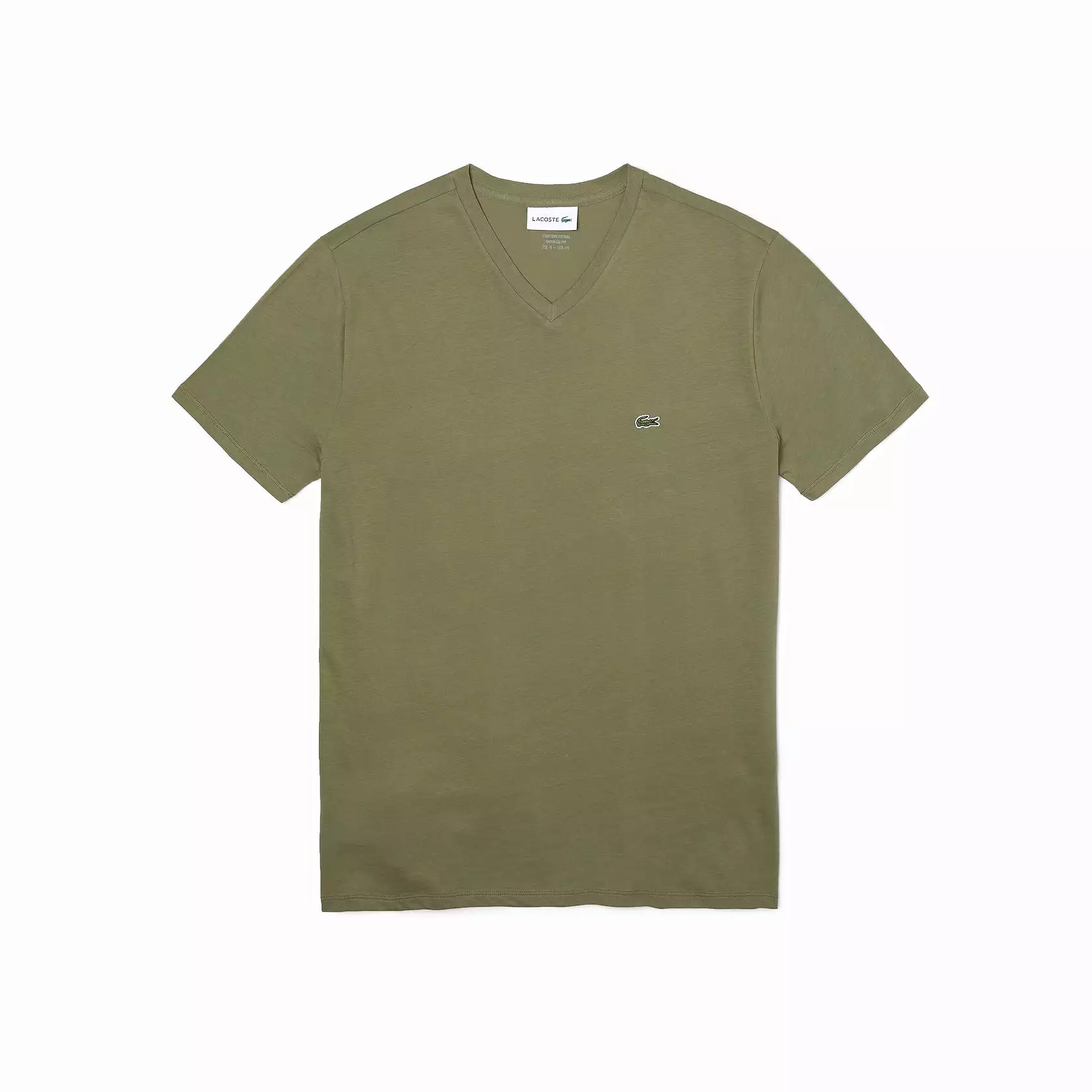 Lacoste V-Neck Pima Cotton Tee In Khaki Green