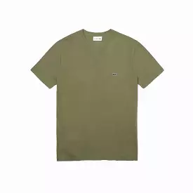 Lacoste V-Neck Pima Cotton Tee In Khaki Green