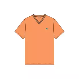 Lacoste V-Neck Pima Cotton Tee In Mandarin Orange