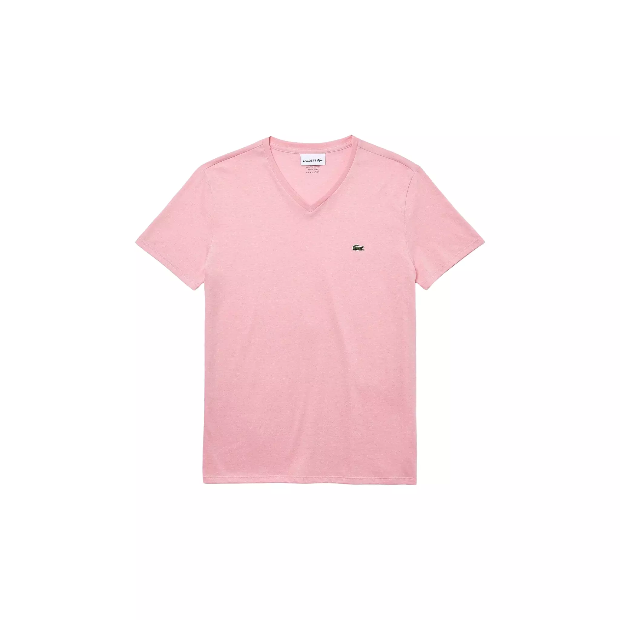 Lacoste V-Neck Pima Cotton Tee In Pink