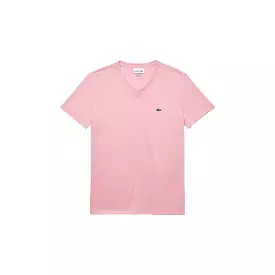 Lacoste V-Neck Pima Cotton Tee In Pink