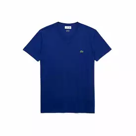 Lacoste V-Neck Pima Cotton Tee In Royal Blue