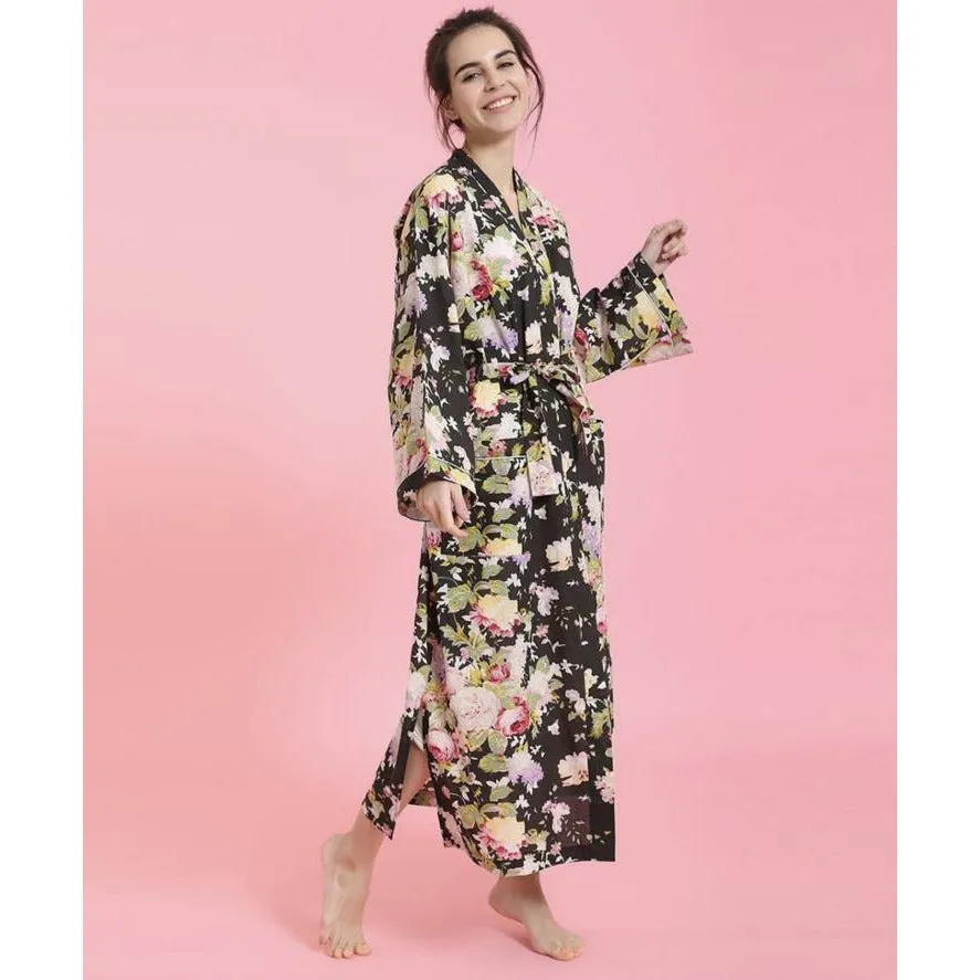 Mahagany Bridgette Robe in Black Floral