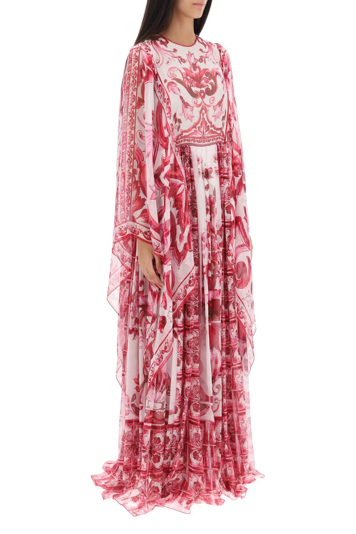 Maxi Dress In Chiffon With 'Maiolica' Pattern