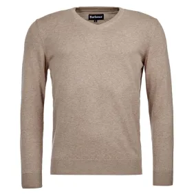 Mens Beige Pima Cotton V Neck Jumper