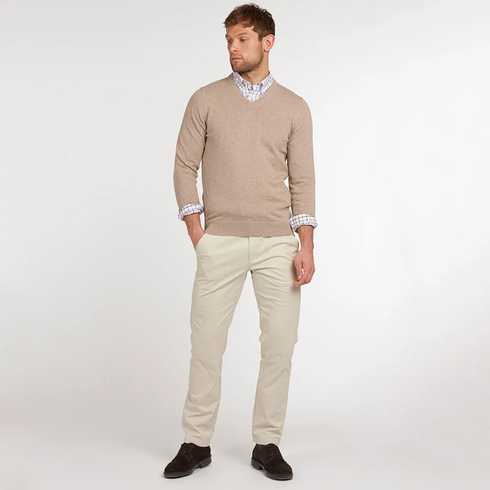 Mens Beige Pima Cotton V Neck Jumper