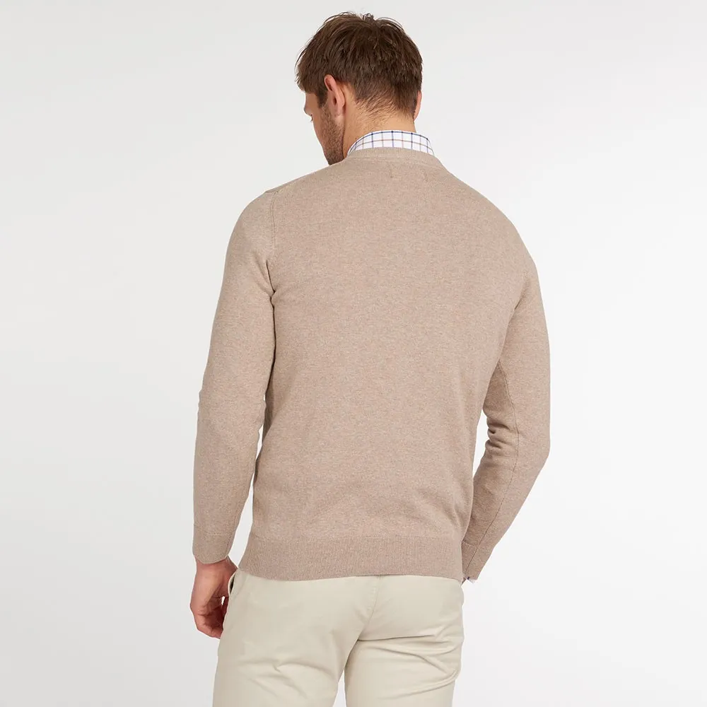 Mens Beige Pima Cotton V Neck Jumper