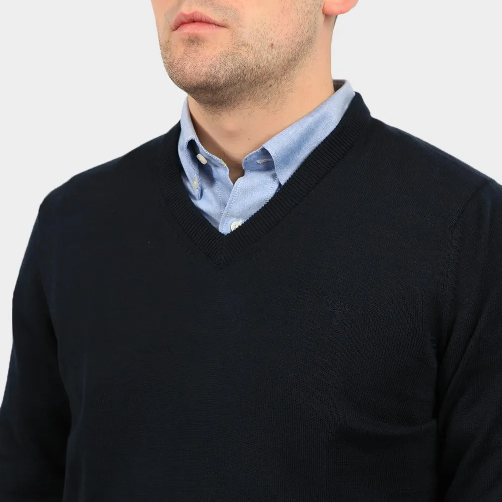 Mens Blue Pima Cotton V Neck Jumper