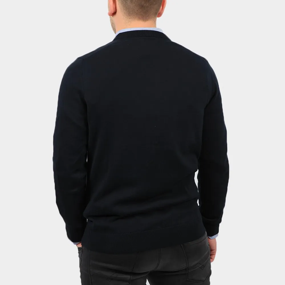 Mens Blue Pima Cotton V Neck Jumper