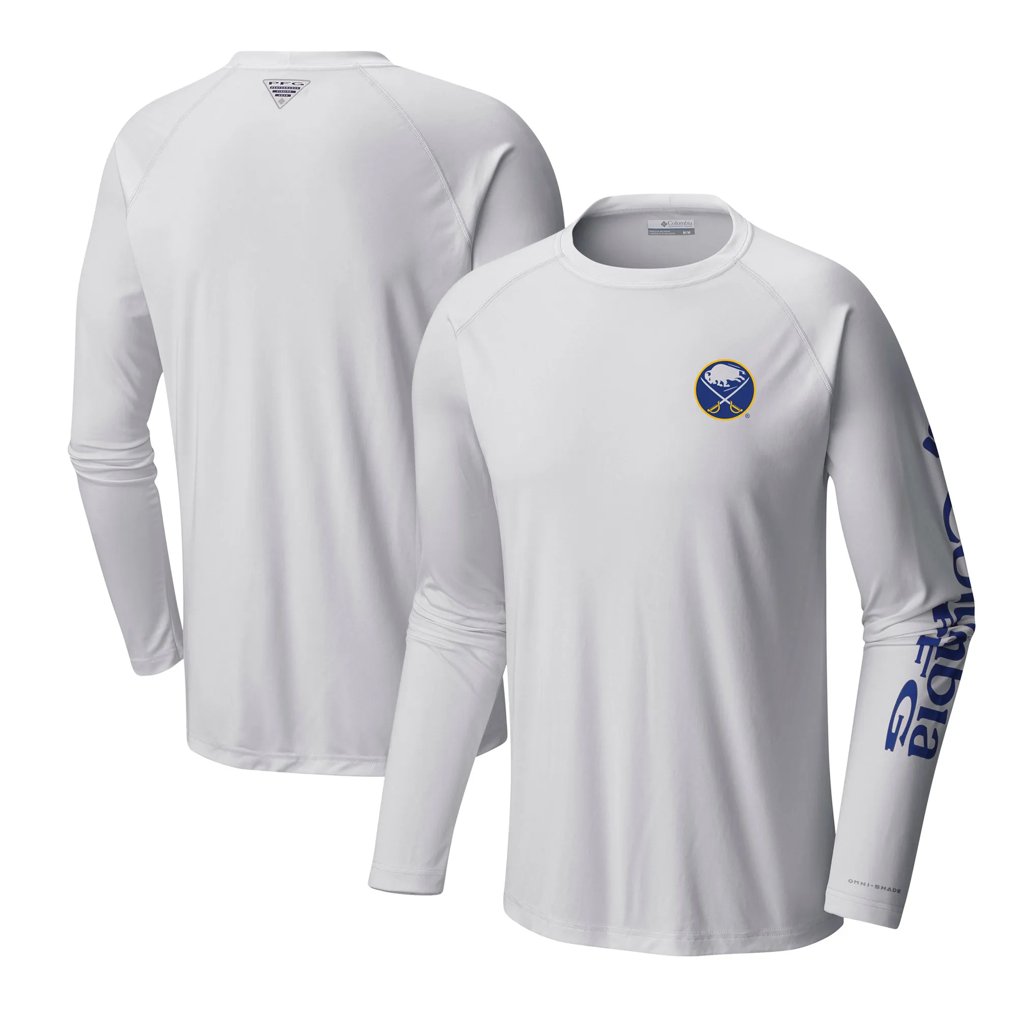 Men's  Buffalo Sabres Columbia White Terminal Tackle Omni-Shade Raglan Long Sleeve T-Shirt