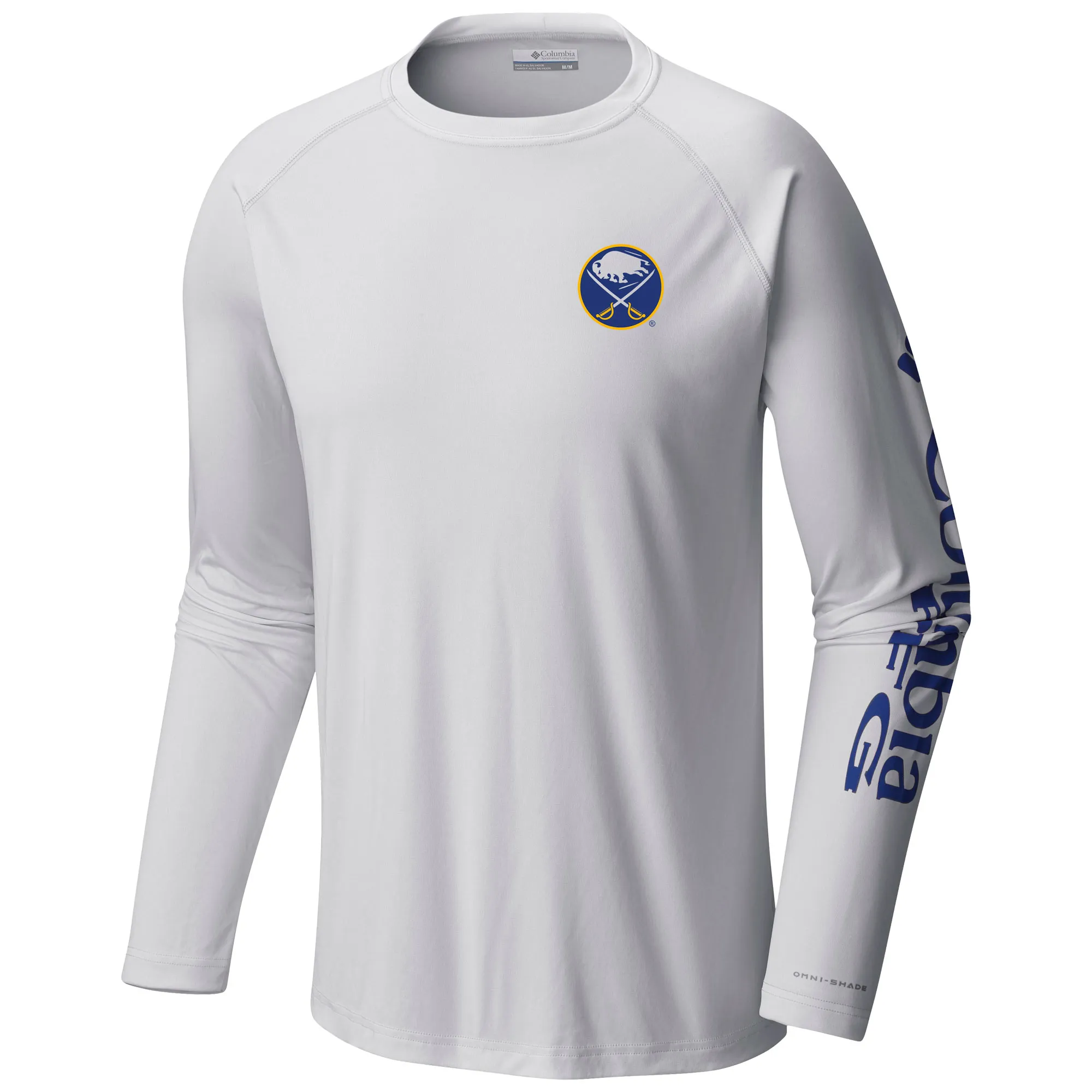 Men's  Buffalo Sabres Columbia White Terminal Tackle Omni-Shade Raglan Long Sleeve T-Shirt