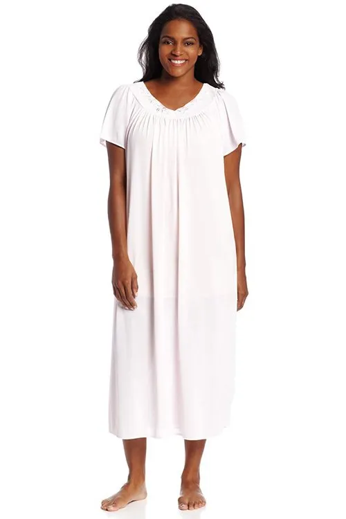 Miss Elaine Tricot Long Flutter-Sleeve Nightgown