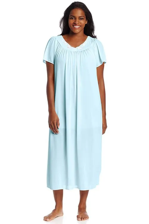 Miss Elaine Tricot Long Flutter-Sleeve Nightgown