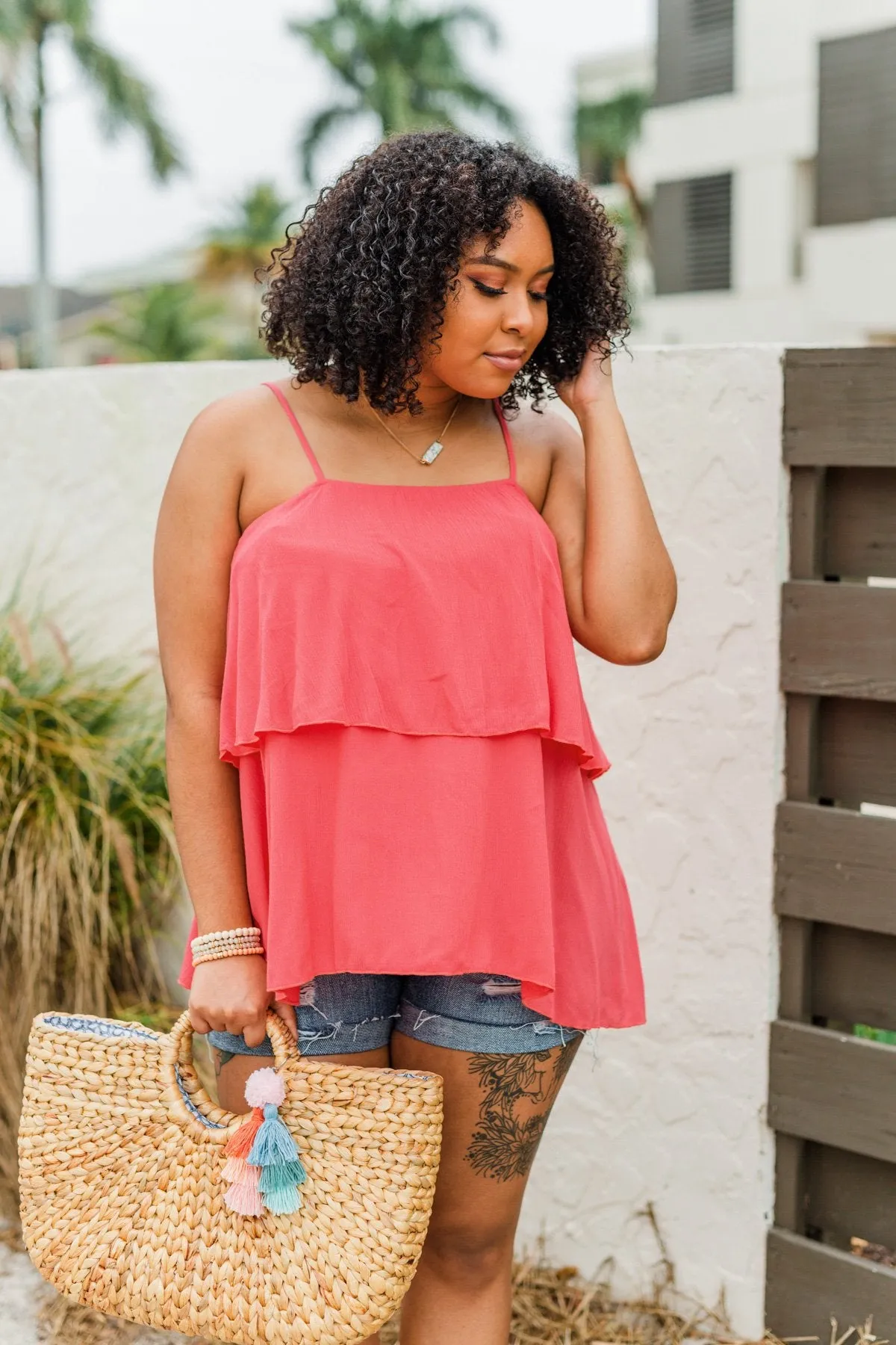 Moments With You Tiered Tank Top- Dark Coral