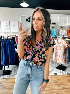 Multi Floral Black Top