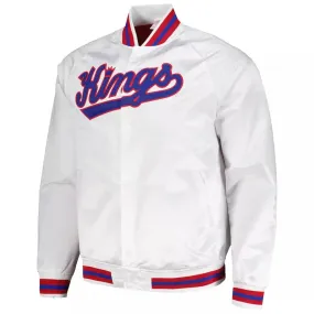 NBA Kings White Satin Letterman Bomber Varsity Baseball Jacket