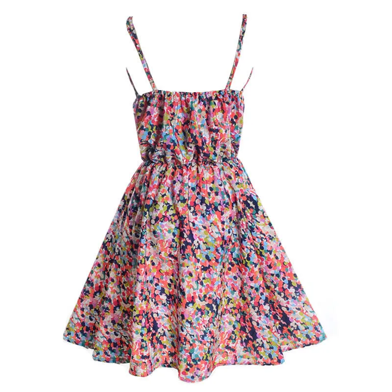 New Women's Floral Sleeveless Chiffon Beach Straps Mini Dress SM6