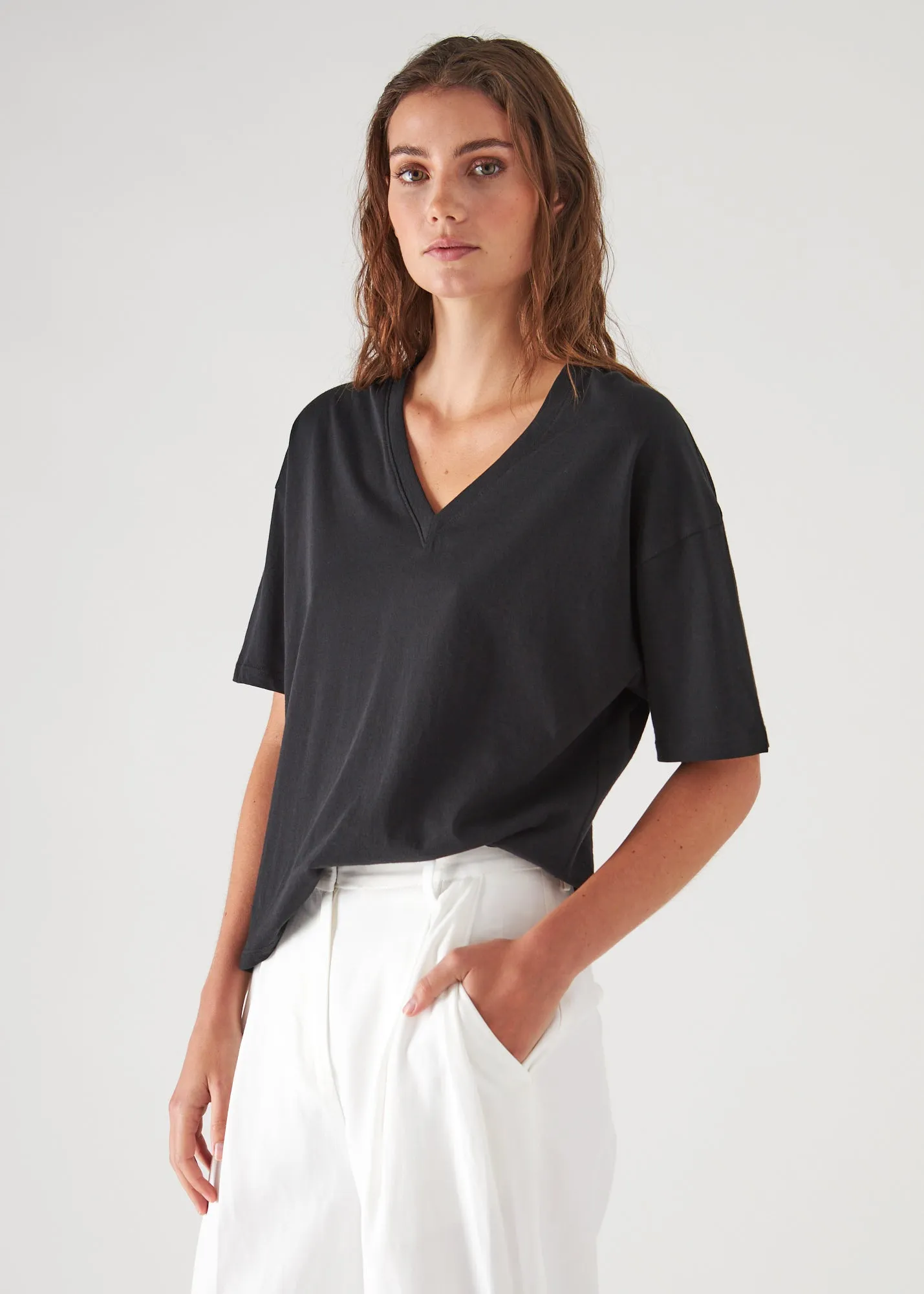 ORGANIC PIMA COTTON OVERSIZED V-NECK