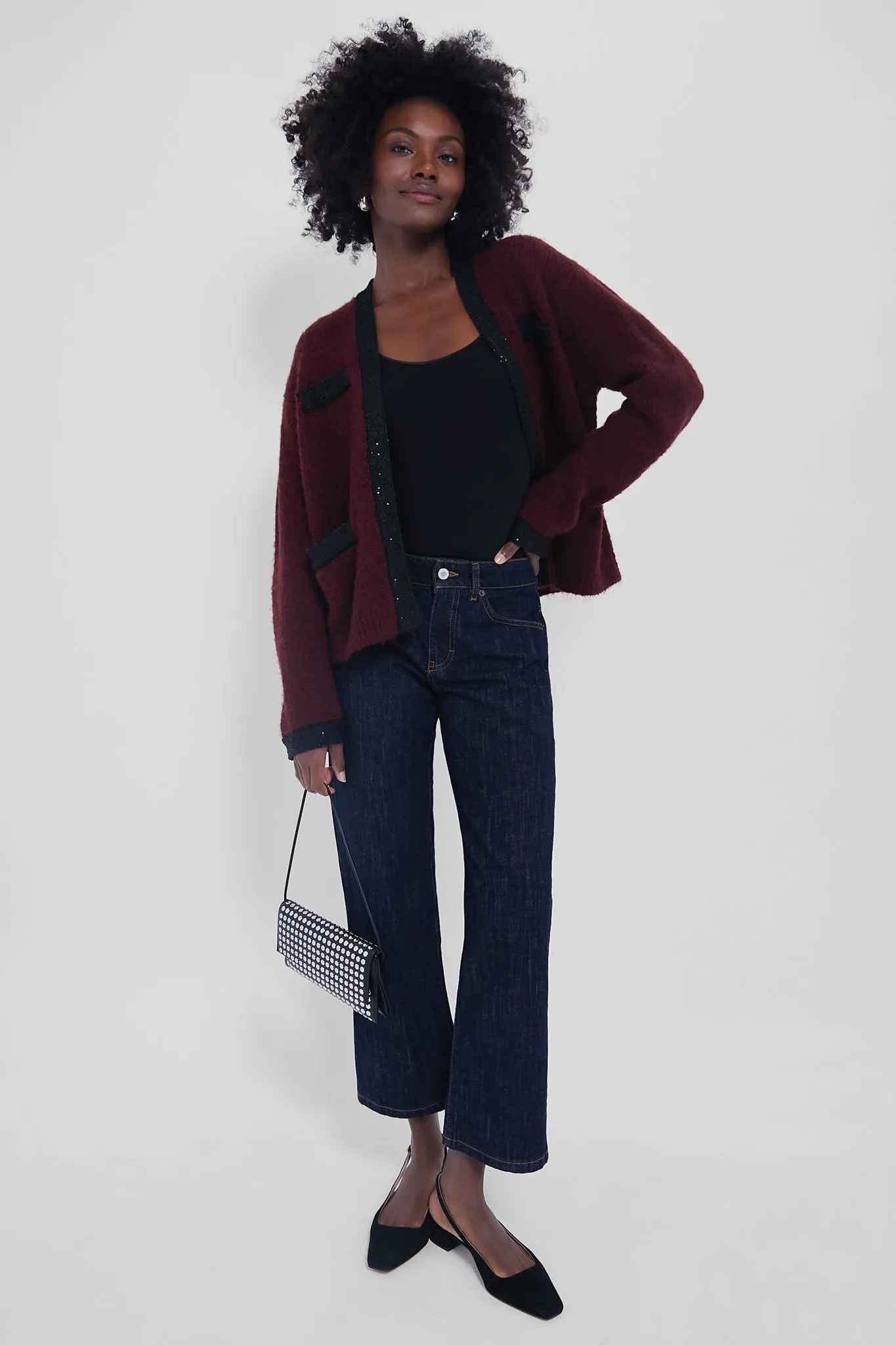 Oxblood Boucle Fallon Cardigan