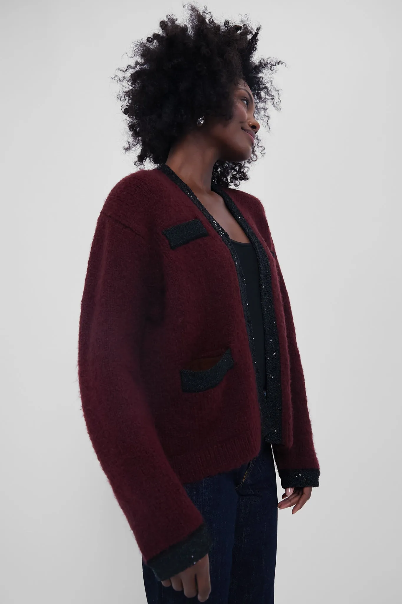 Oxblood Boucle Fallon Cardigan