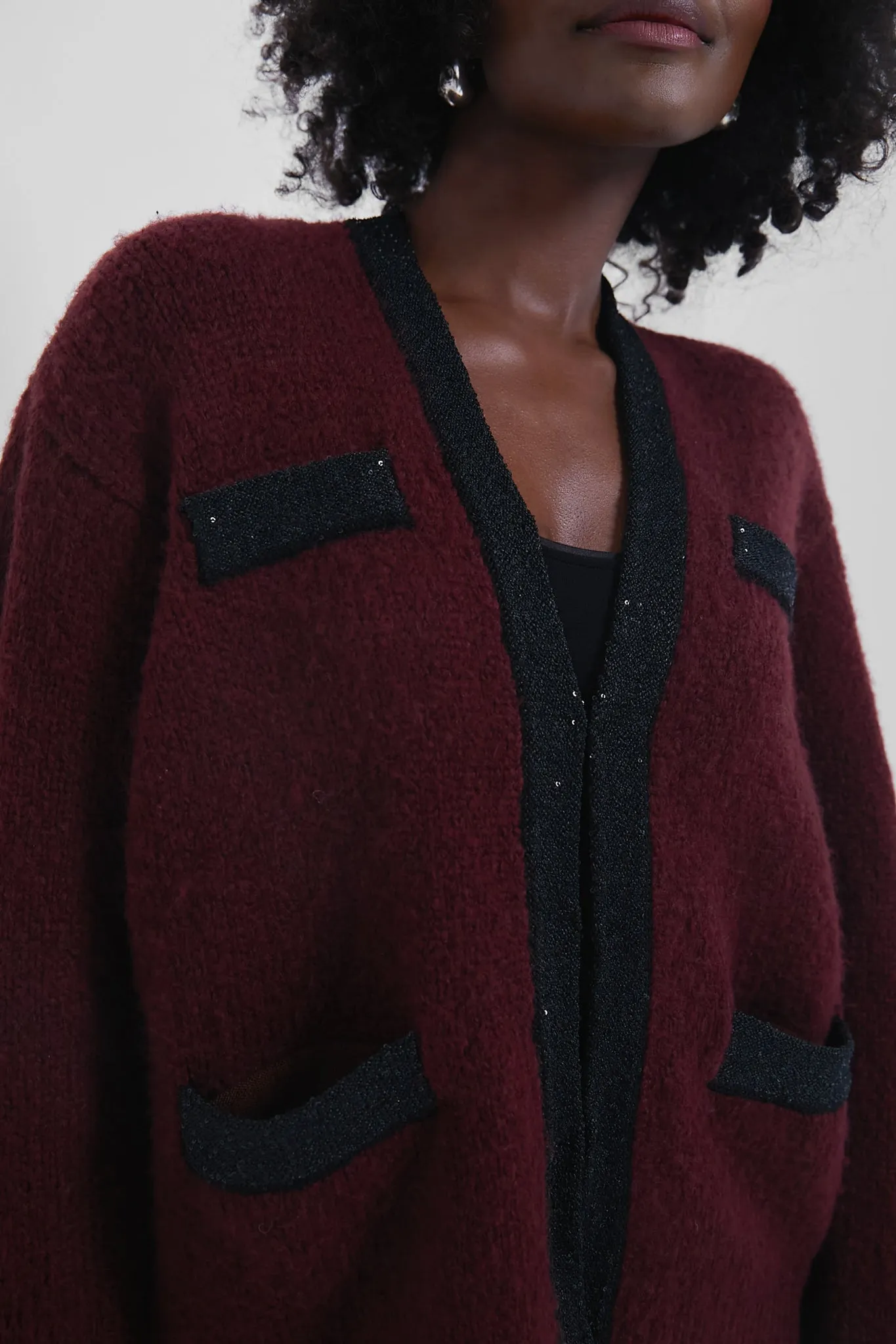 Oxblood Boucle Fallon Cardigan