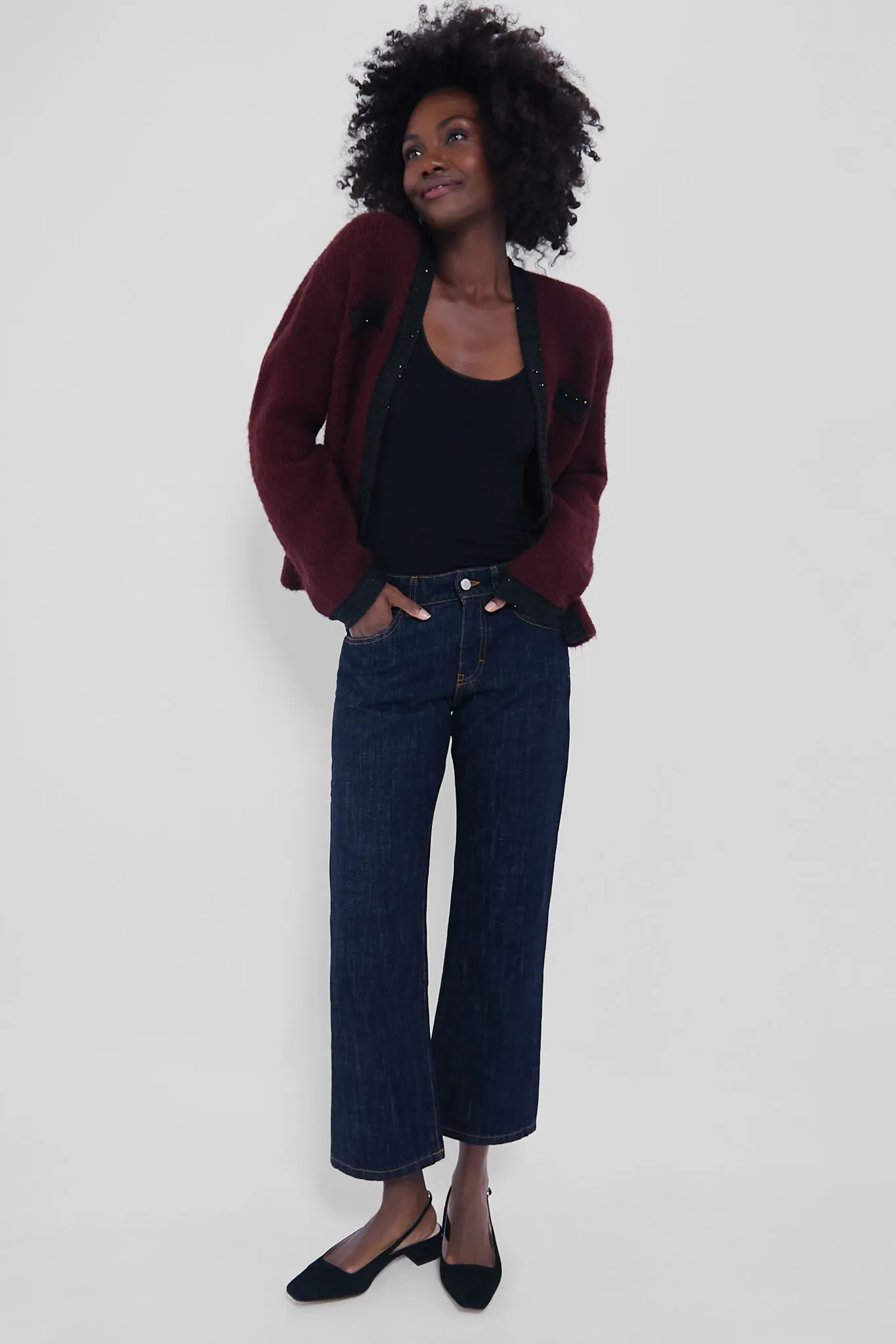 Oxblood Boucle Fallon Cardigan