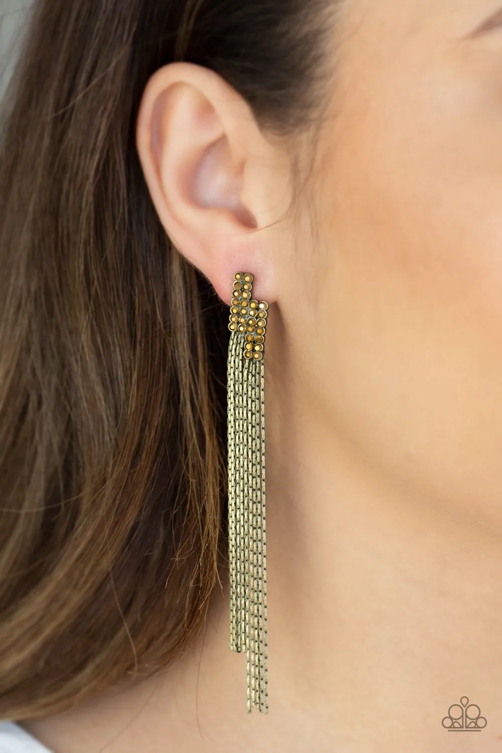 Paparazzi Radio Waves - Brass fringe Aurum Earrings