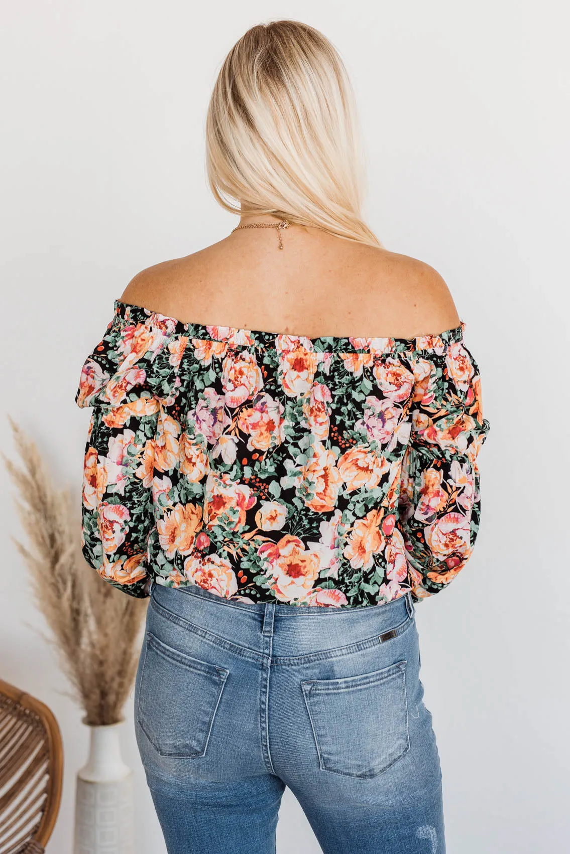 Peak My Interest Floral Off The Shoulder Top- Black