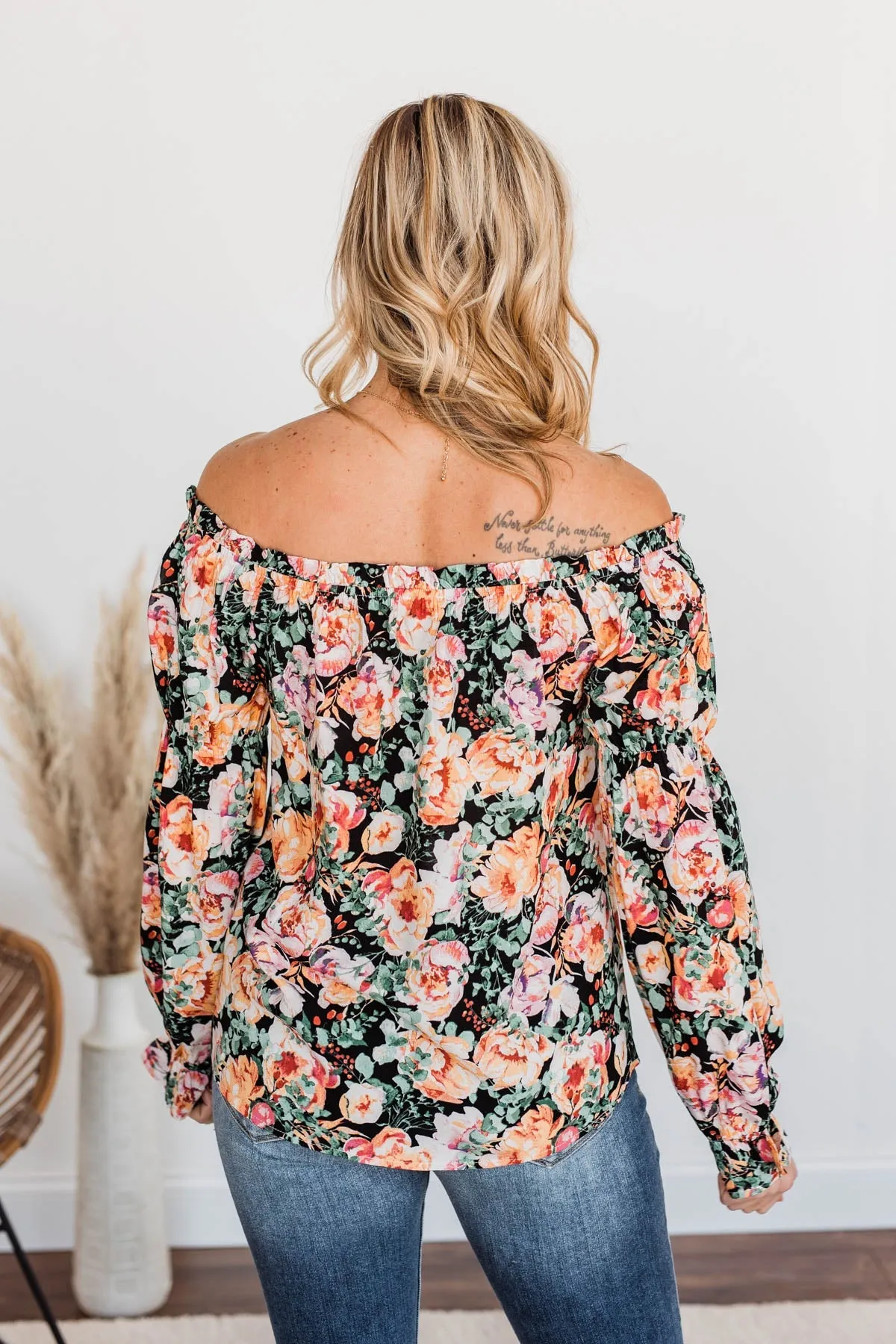 Peak My Interest Floral Off The Shoulder Top- Black