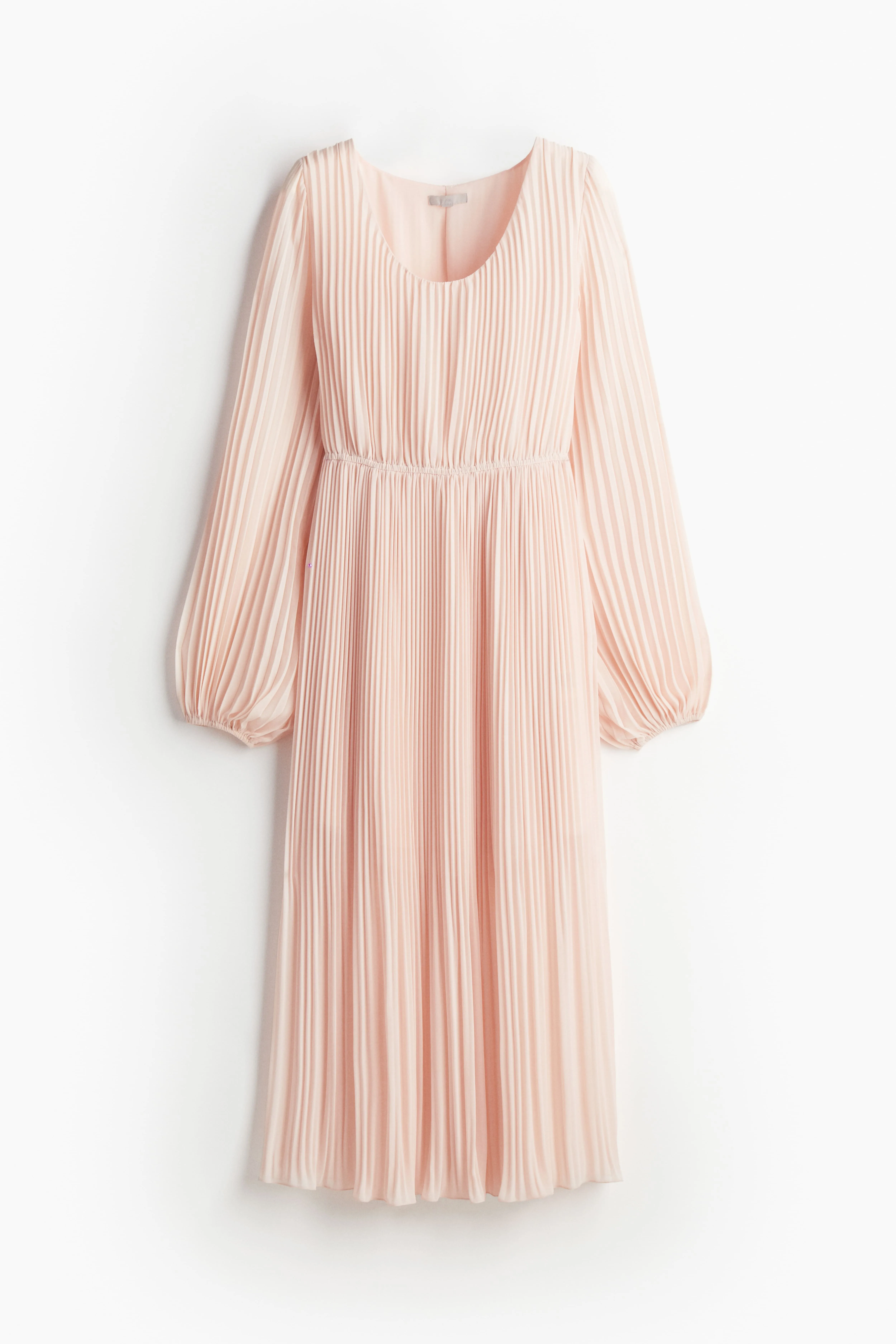 Pleated chiffon dress - Deep neckline - Long sleeve - Powder pink - Ladies | H&M GB