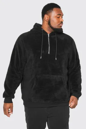 Plus Borg Half Zip Hoodie | boohooMAN UK