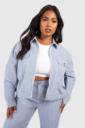 Plus Denim Stripe Pocket Denim Jacket