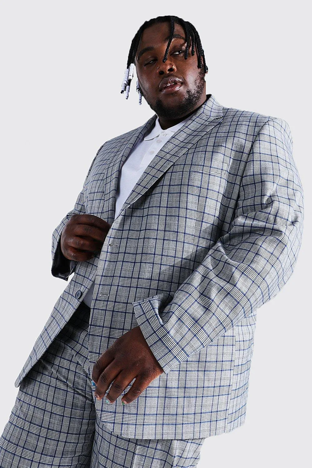 Plus Size Check Single Breasted Jacket