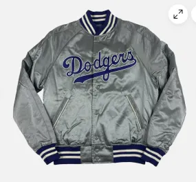 Polo Ralph Lauren X MLB LA Dodgers Gray Blue Satin Bomber Jacket Size S NWT RARE