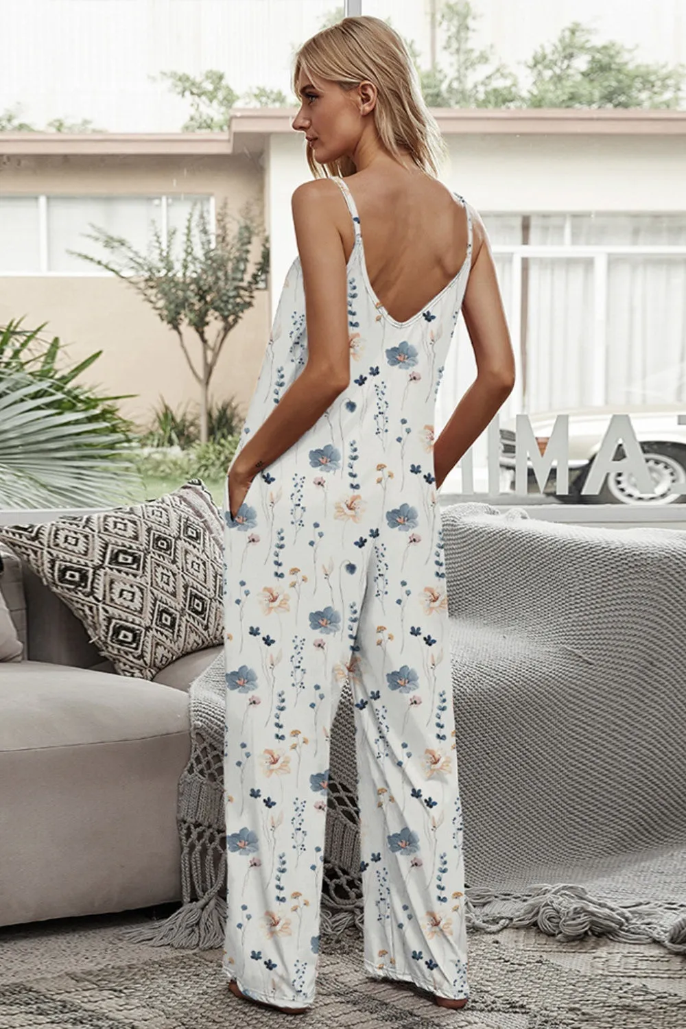 Printed Spaghetti Strap Jumpsuit