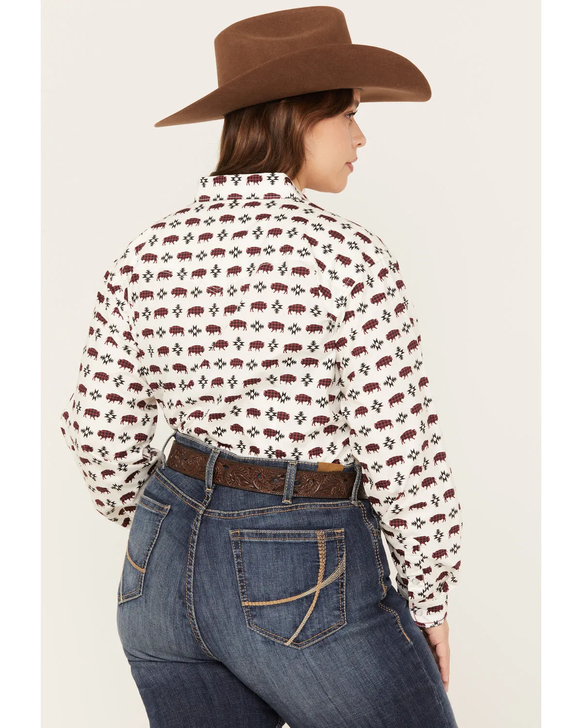 Product Name:  Rock & Roll Denim Women's Southwestern Buffalo Print Western Pearl Snap Shirt