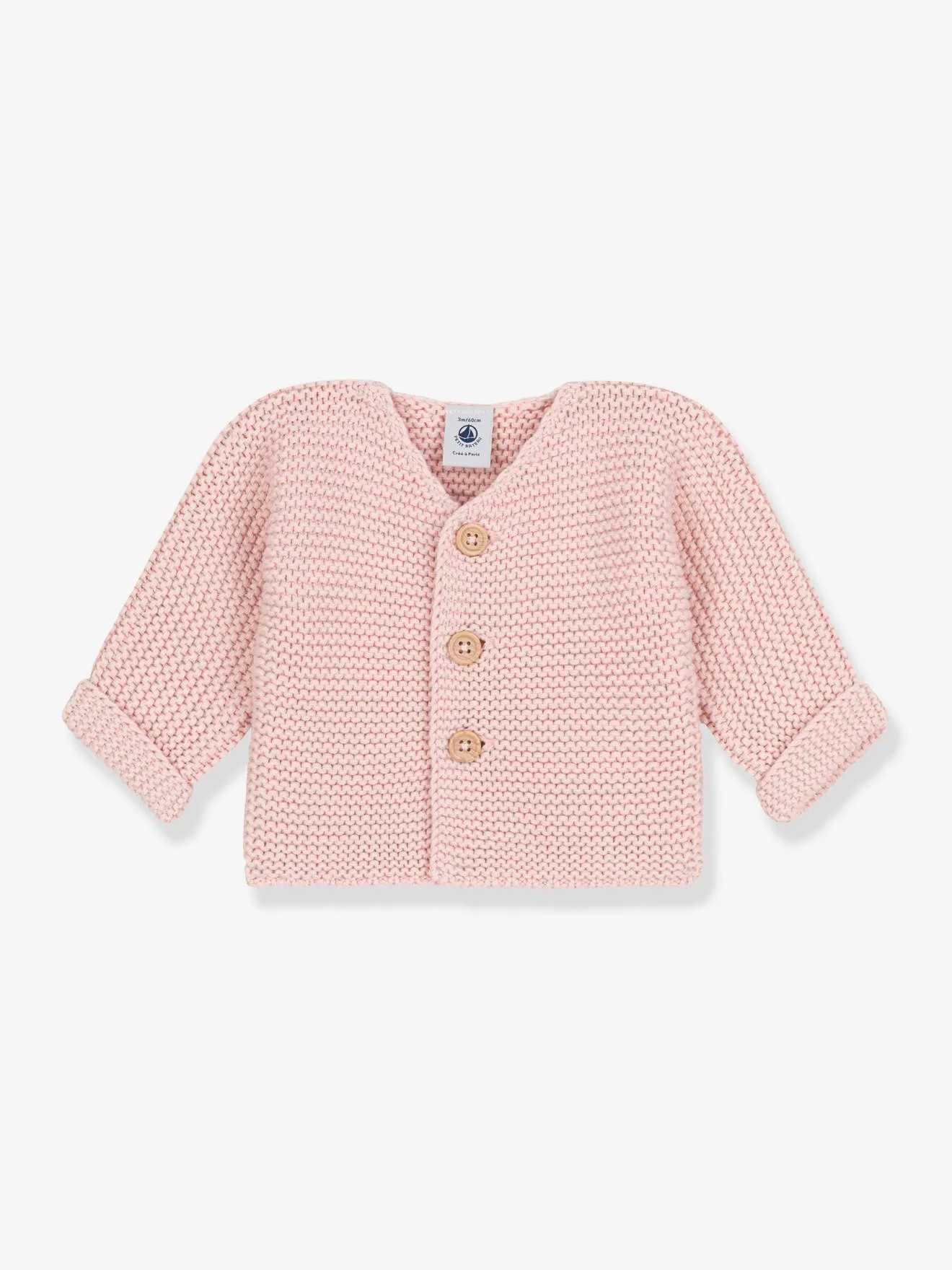 Purl Stitch Cardigan for Babies in Organic Cotton by Petit Bateau - rose