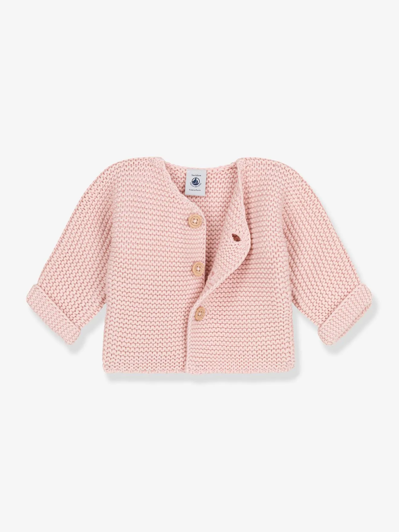 Purl Stitch Cardigan for Babies in Organic Cotton by Petit Bateau - rose