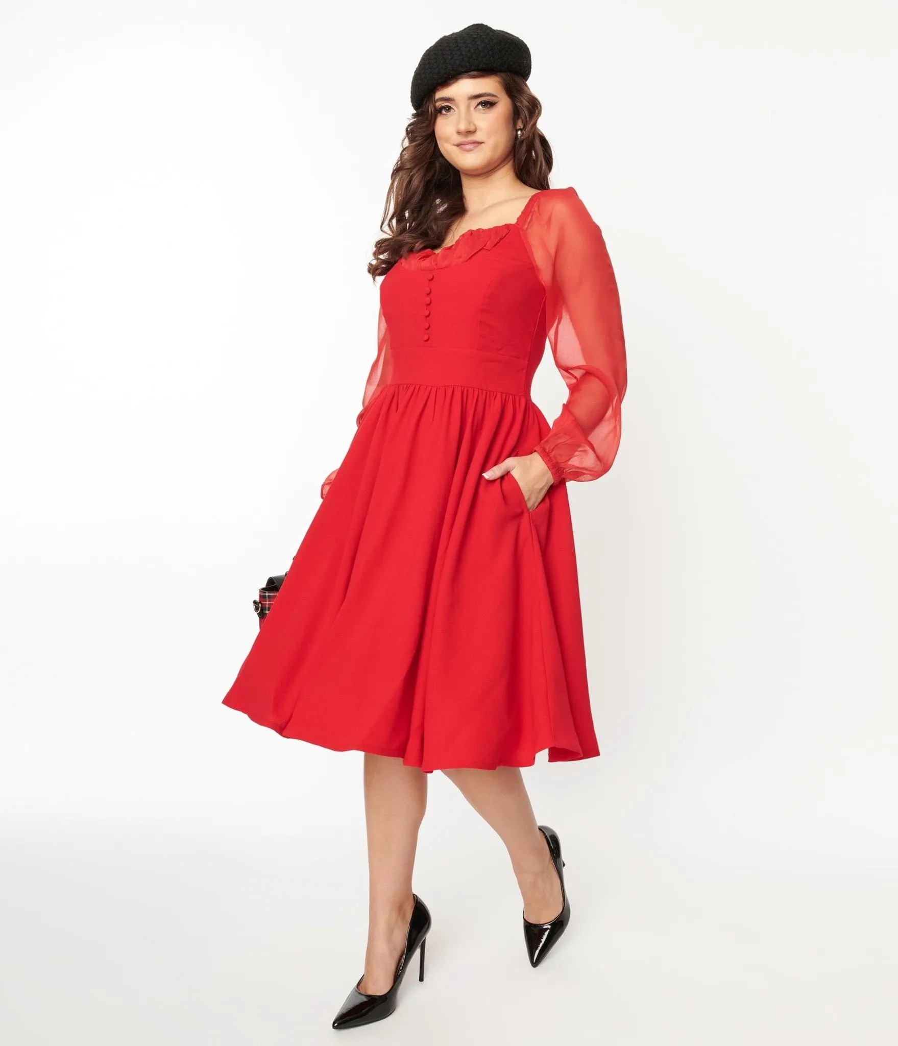 Red Chiffon Swing Dress