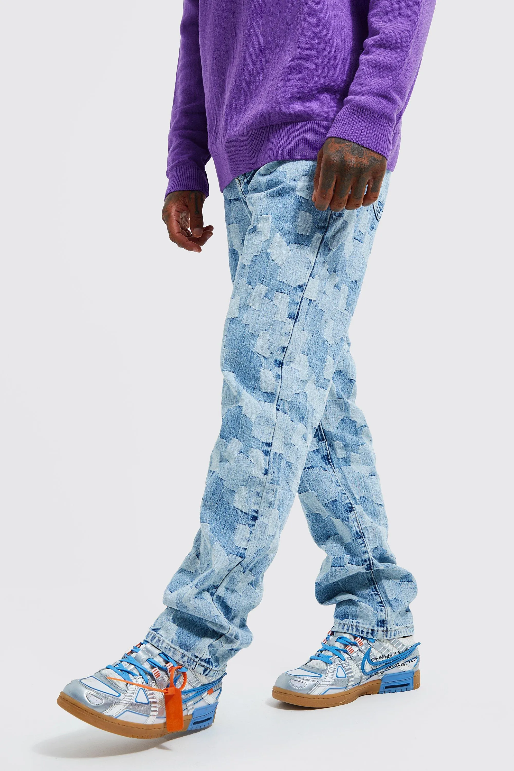 Relaxed Fit Interest Patchwork Jeans | boohooMAN UK