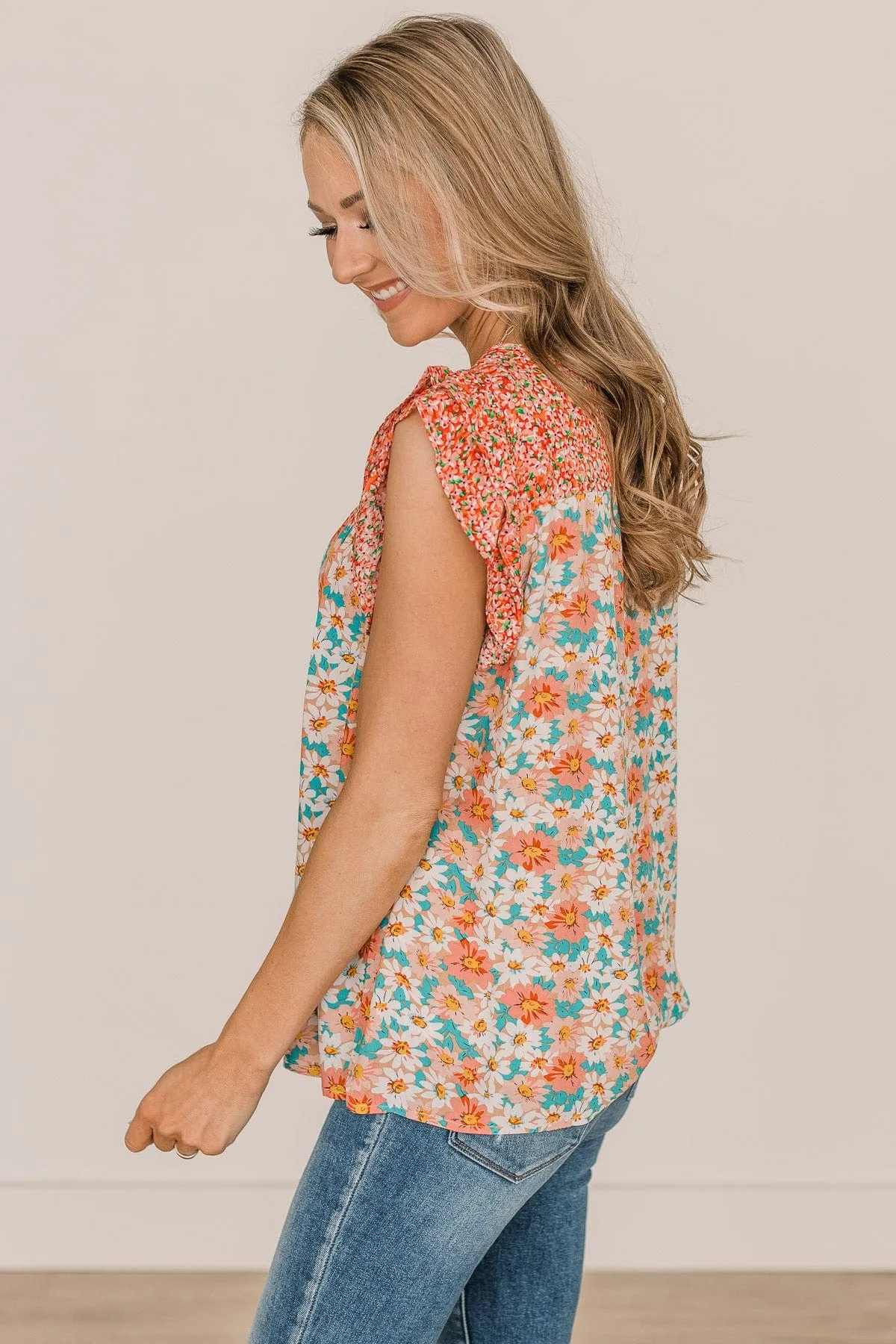 Reminders Of Us Floral Blouse- Coral