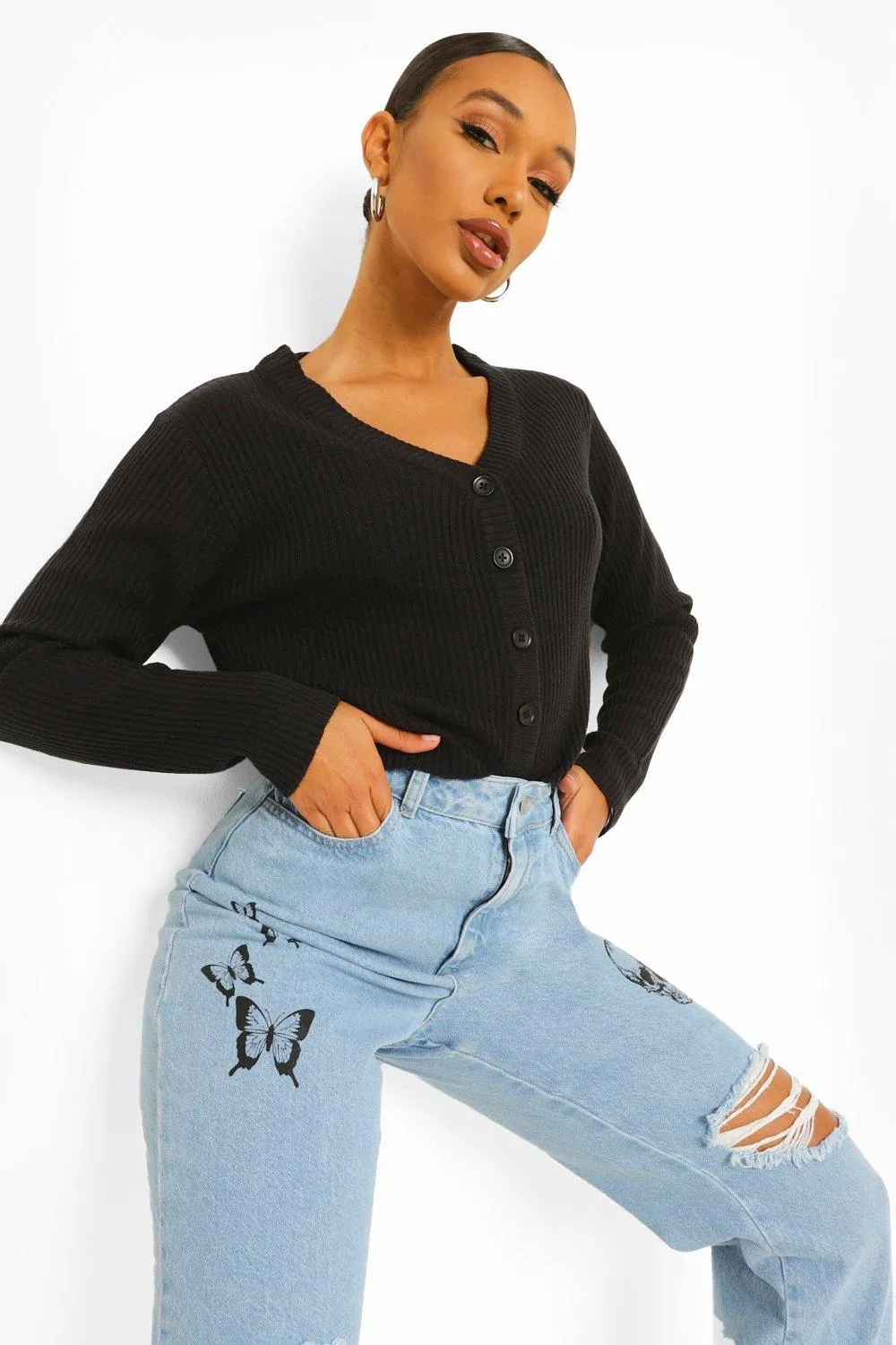 Rib Knit Cropped Cardigan