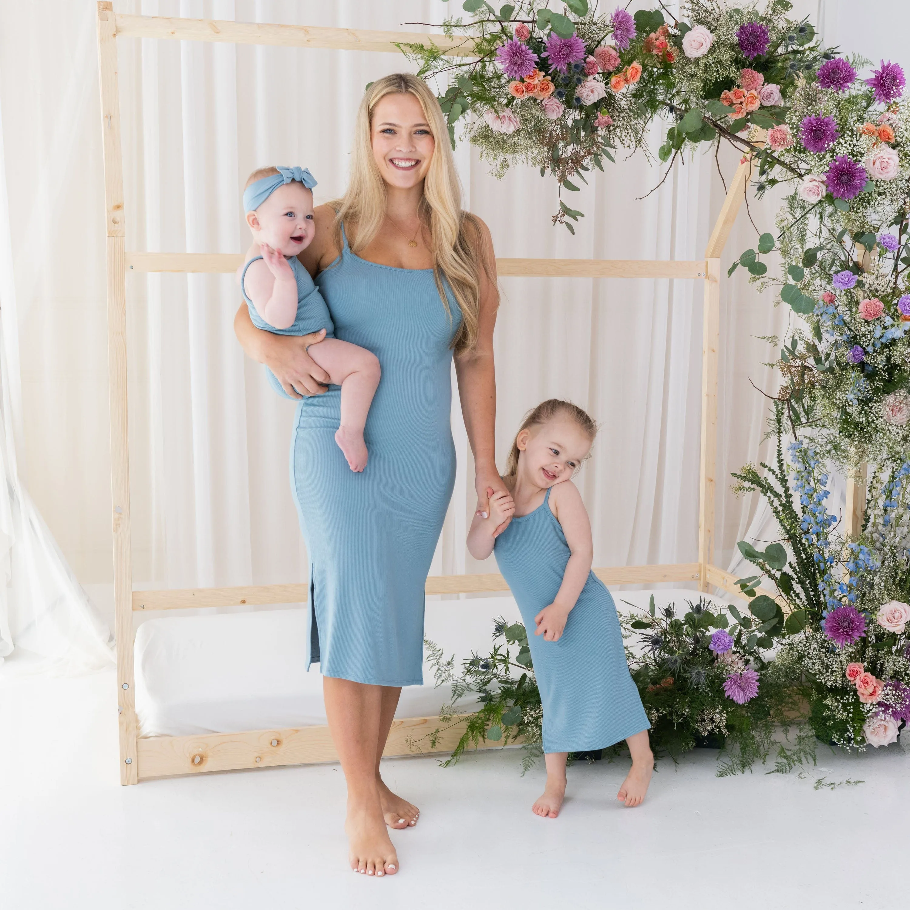 Ribbed Toddler Cami Dress in Dusty Blue