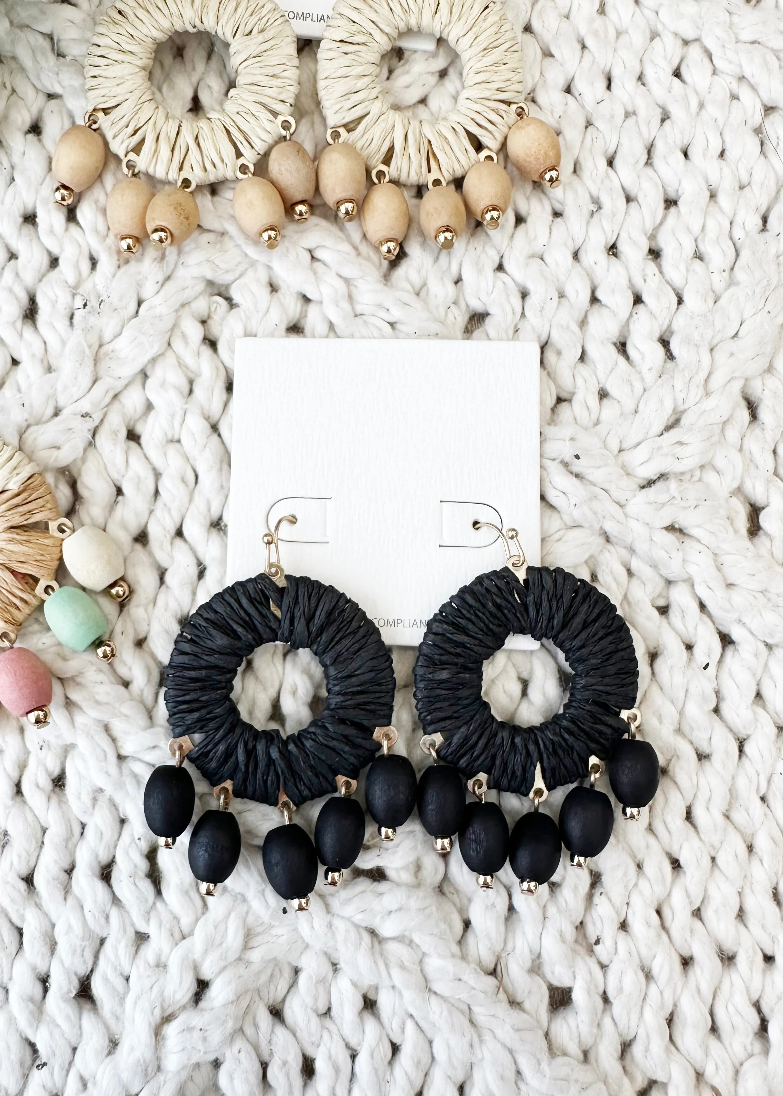 Salty Waves Raffia Wrapped Earrings - 3 Colors!