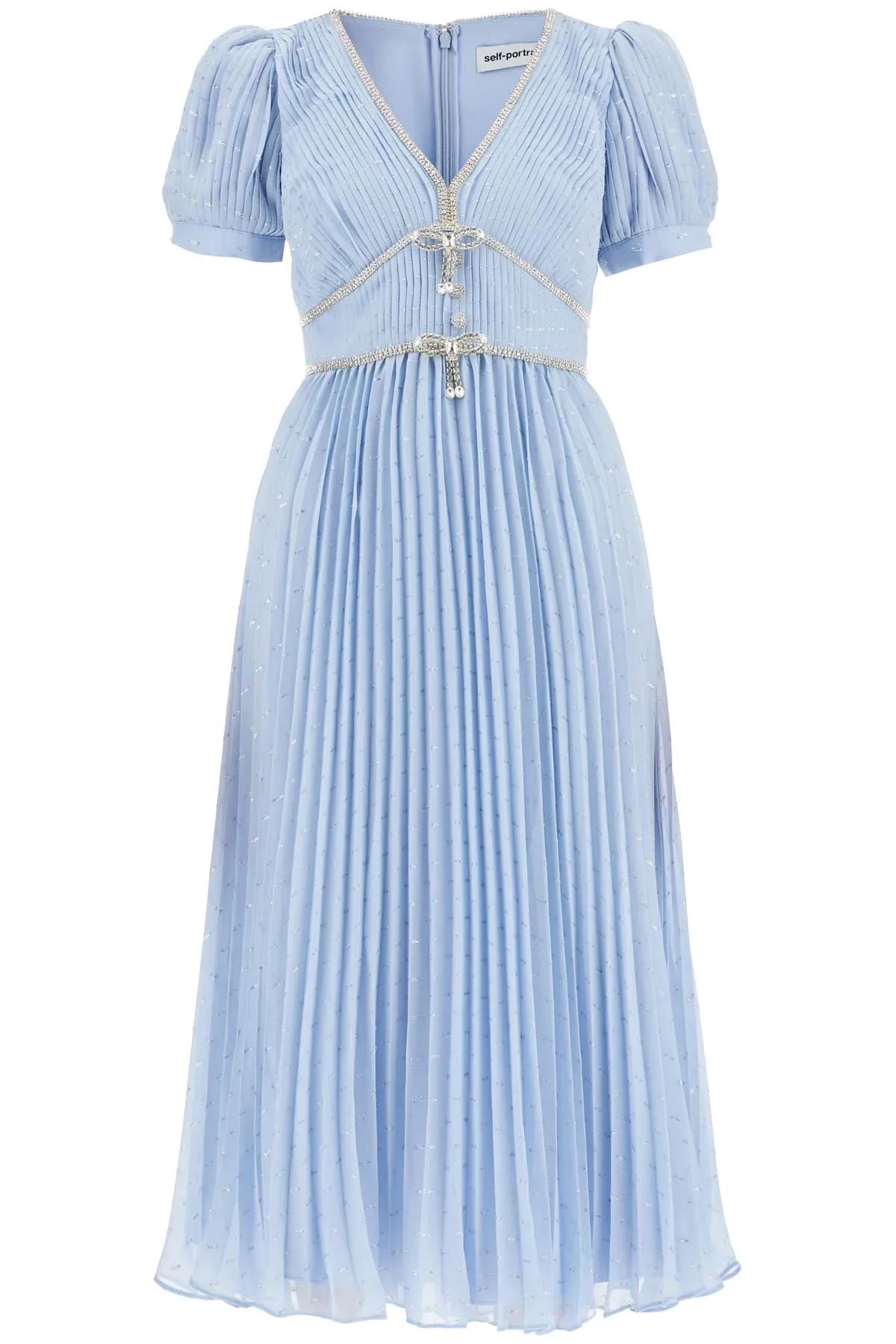 Self Portrait Metallic Chiffon Midi Dress In   Blue