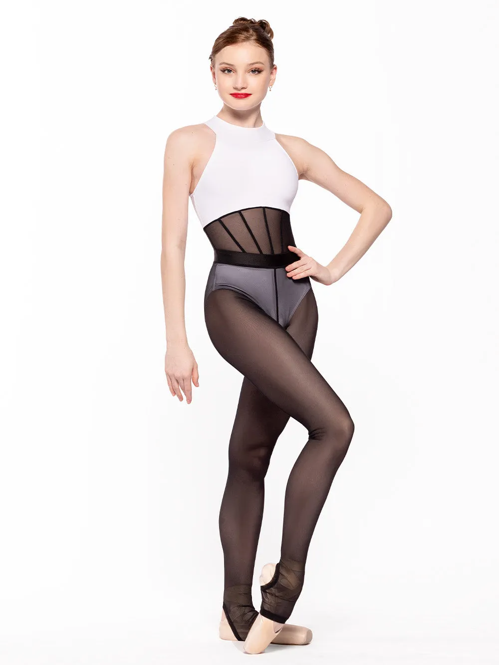 Stirrup Back Seam Tights Black Mesh RTW