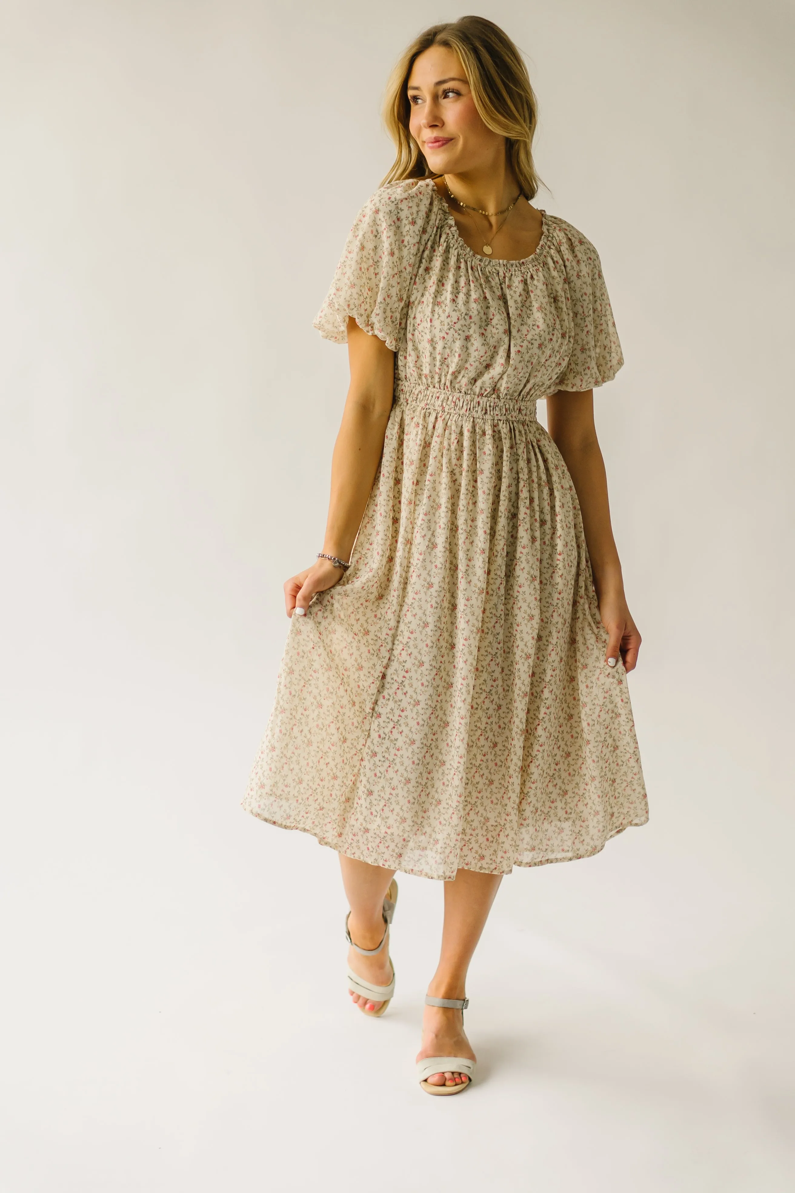 The Branson Printed Chiffon Dress in Ivory