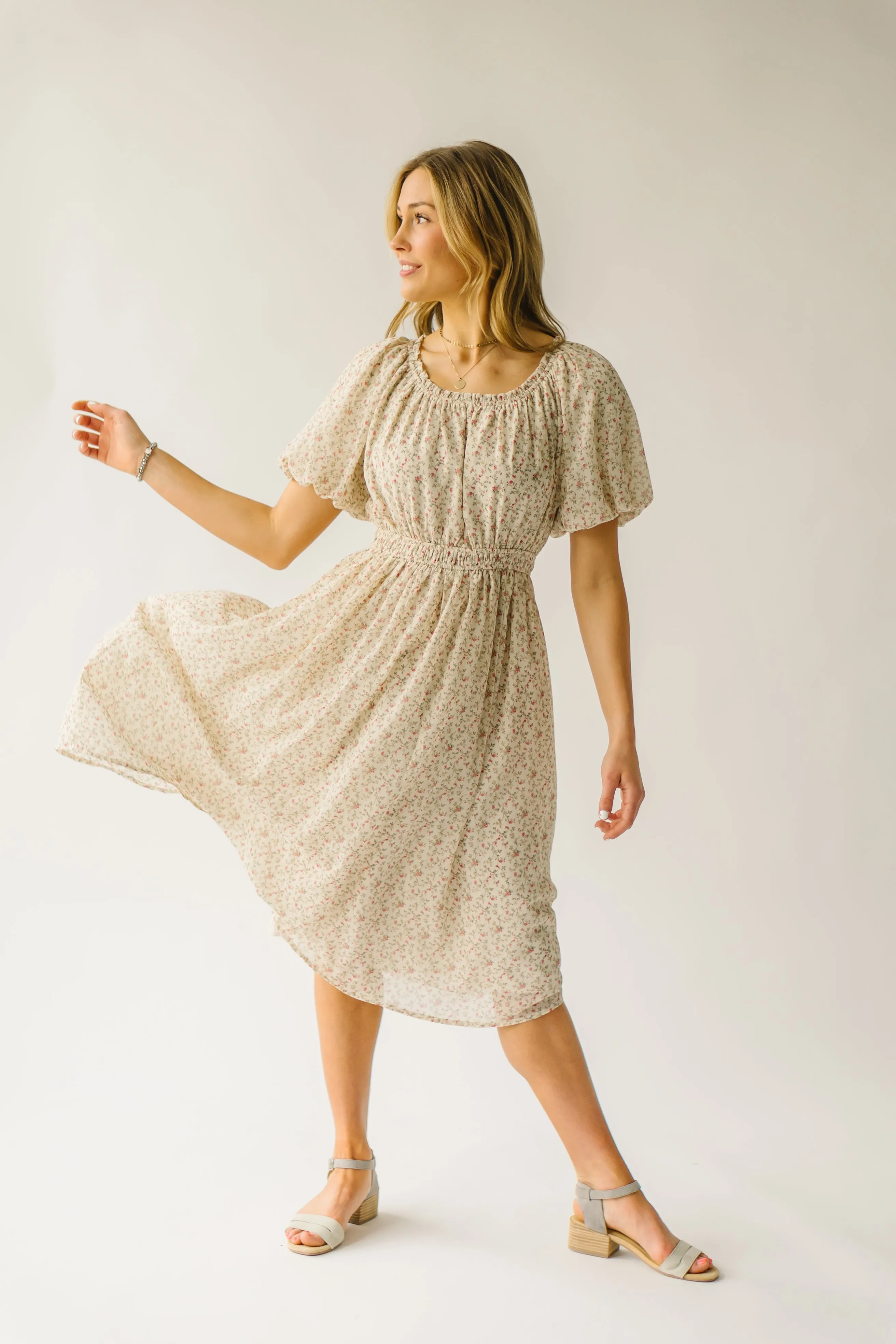 The Branson Printed Chiffon Dress in Ivory