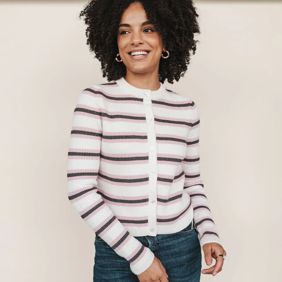 The Capsule Cardigan Ivory Multistripe